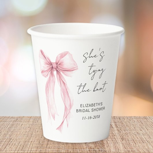 Chique Roze Strik Waterverf Bruidsdouche Papieren Bekers