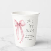 Chique Roze Strik Waterverf Bruidsdouche Papieren Bekers (Voorkant)