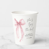 Chique Roze Strik Waterverf Bruiloftsborrel Papieren Bekers (Achterkant)