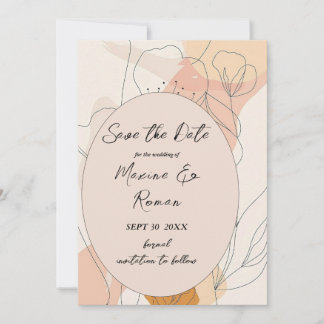 Chique, roze tinten met zwarte bloemetjes en lijst save the date