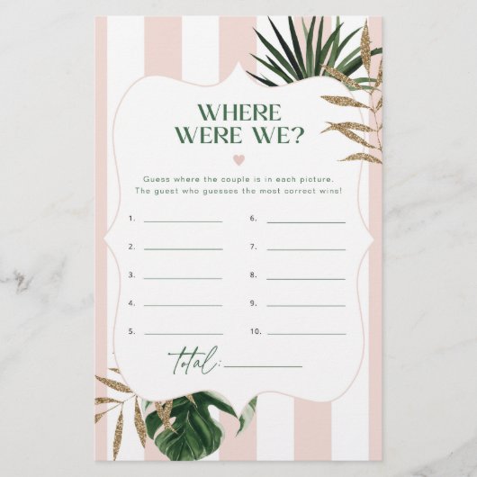 Chique Roze tropisch Waar waren we bruids spel (Voorkant)