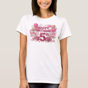 Chique Roze VERJAARDAG 5DE Artistiek Motief T-shirt