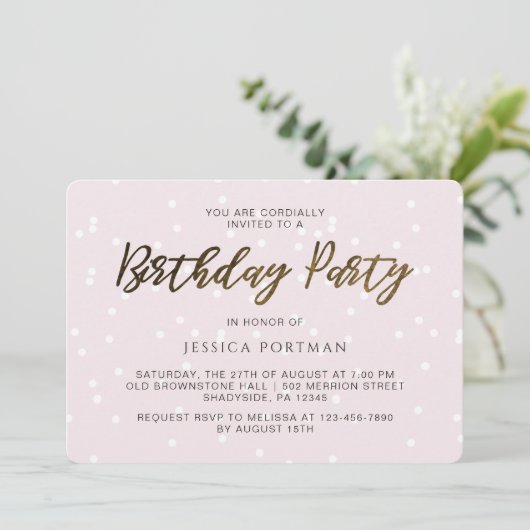 Chique roze verjaardagsfeestje  Confetti Kaart (Staand voorkant)