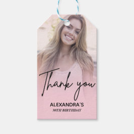 Chique Roze Verlopend Foto Verjaardag Bedankt Cadeaulabel