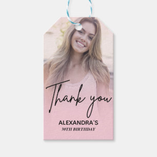 Chique Roze Verlopend Foto Verjaardag Bedankt Cadeaulabel