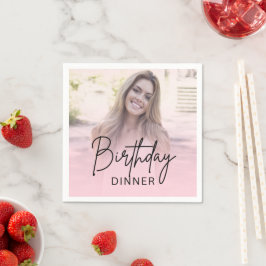 Chique Roze Verlopende Foto Verjaardag Eettafel Servet