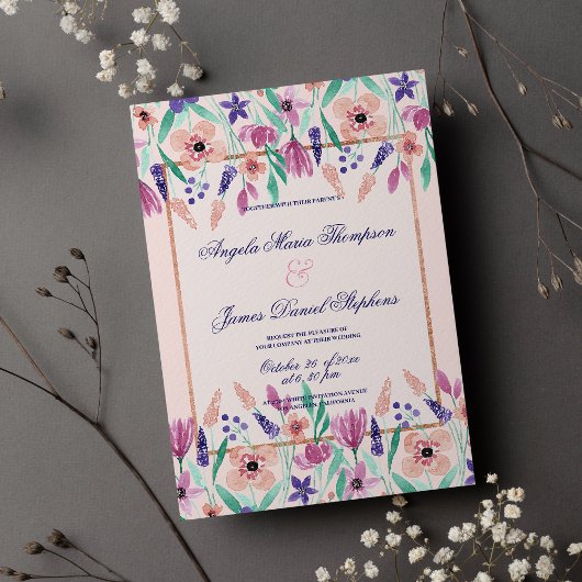 Chique roze violette groene waterverf bloemenbruil kaart