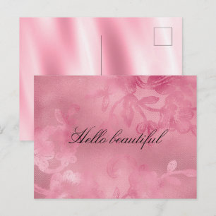 Chique Roze Vrouwelijke Bloemslace Briefkaart