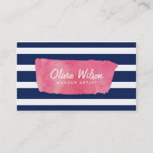 Chique roze Waterverf blauw strepen make-up arties Visitekaartje (Voorkant)