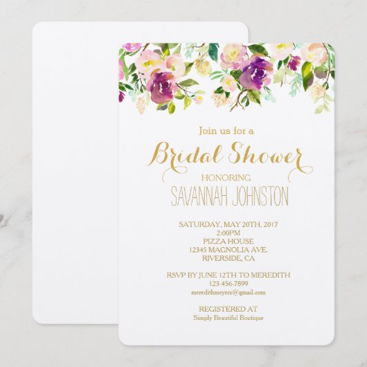 Chique roze Waterverf bloemig Vrijgezellenfeest Kaart (Voorkant / Achterkant)