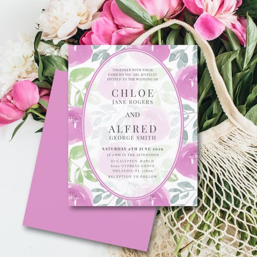 Chique Roze Waterverf Bloemige BUDGET Bruiloft