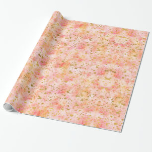 Chique roze Waterverf gouden Confetti Cadeaupapier