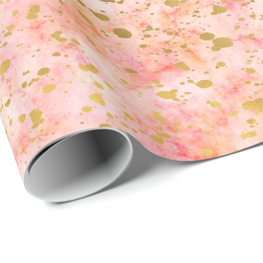 Chique roze Waterverf gouden Confetti Cadeaupapier (Rol Hoek)