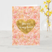 Chique roze Waterverf gouden Confetti hart Kaart (Gele Bloem)
