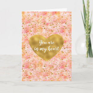 Chique roze Waterverf gouden Confetti hart Kaart