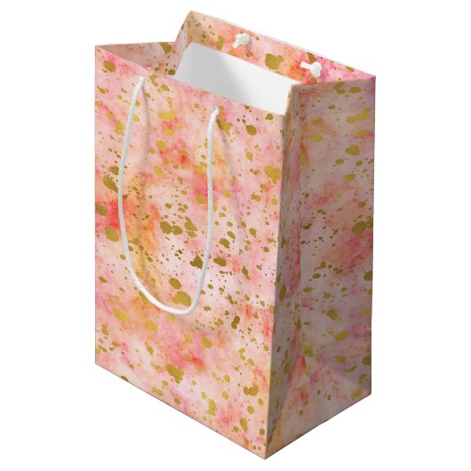 Chique roze Waterverf gouden Confetti Medium Cadeauzakje (Voorkant Gekanteld)