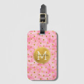 Chique Roze Waterverf Gouden Confetti Monogram Bagagelabel (Voorkant (verticaal))