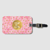 Chique Roze Waterverf Gouden Confetti Monogram Bagagelabel (Voorkant (horizontaal))