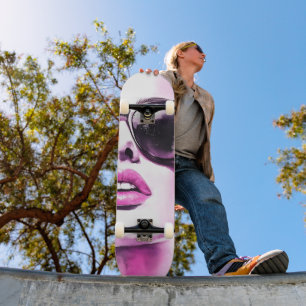 Chique Roze Waterverf Mode Vrouw Zonnebril Persoonlijk Skateboard