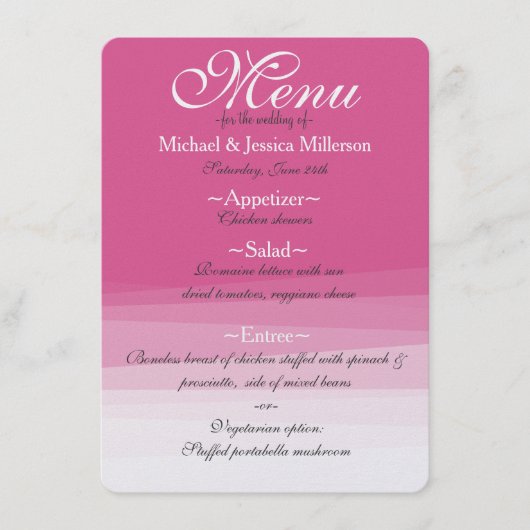Chique roze Waterverf ombre bruiloft menu (Voorkant)