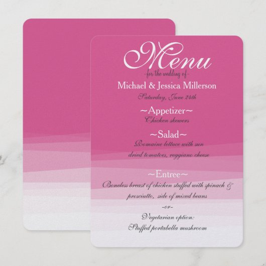 Chique roze Waterverf ombre bruiloft menu (Voorkant / Achterkant)