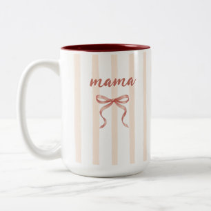 Chique Roze Waterverf Strepen en Strik Mama Op Maa Tweekleurige Koffiemok