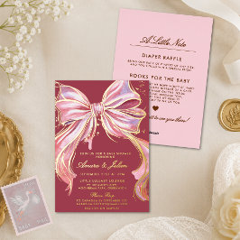 Chique Roze Waterverf Strik Baby Shower All-in-One Folie Uitnodiging