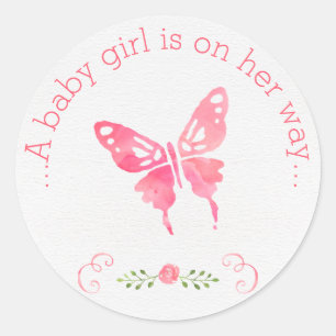 Chique roze Waterverf vlinder meisje Baby shower Ronde Sticker