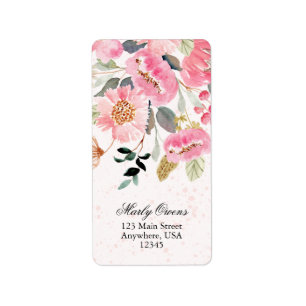 Chique Roze Wilde Bloem Bruidsfeest Retouradres Etiket