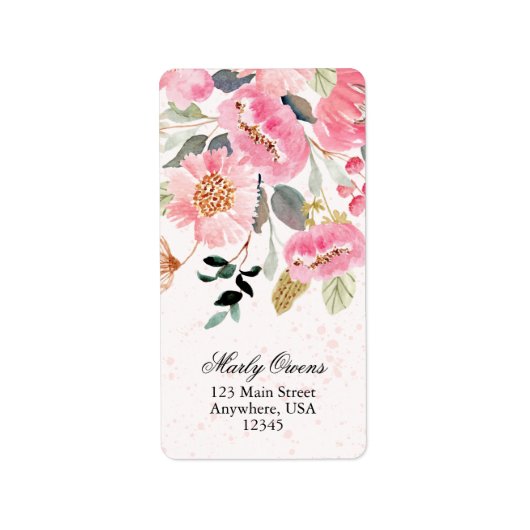 Chique Roze Wilde Bloem Bruidsfeest Retouradres Etiket (Voorkant)