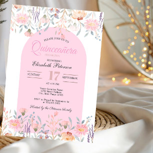 Chique Roze Wilde Bloemen Uw Foto Quinceañera  Kaart
