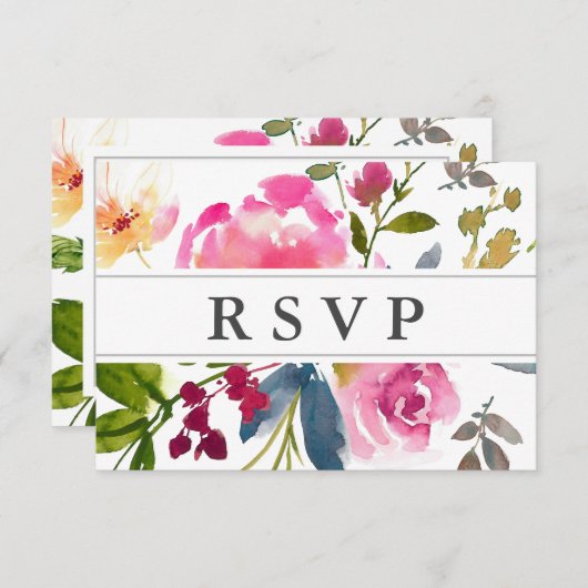 Chique roze Wildflower bruiloft RSVP Kaart (Voorkant / Achterkant)