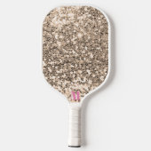 Chique Roze Wit Glitterij Sparkles Modern Monogram Pickleball Paddle (Achterkant)