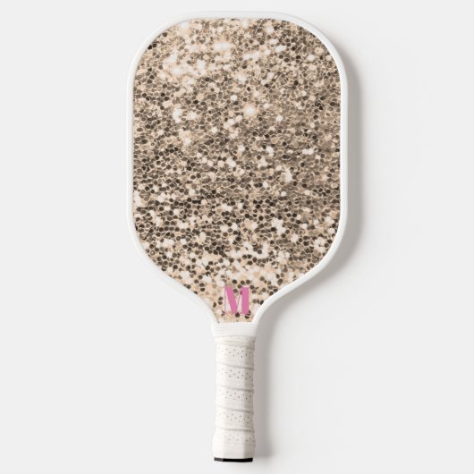 Chique Roze Wit Glitterij Sparkles Modern Monogram Pickleball Paddle (Achterkant)