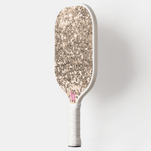 Chique Roze Wit Glitterij Sparkles Modern Monogram Pickleball Paddle (Links)