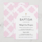 Chique roze wit goud kruisboog Baby doop Kaart (Voorkant / Achterkant)