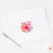 Chique roze wit Waterverf bloemenelegante bruiloft Ronde Sticker (Envelop)