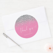 Chique roze wit zilver glitter dank u ronde sticker (Envelop)