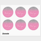 Chique roze wit zilver glitter dank u ronde sticker (Vel)