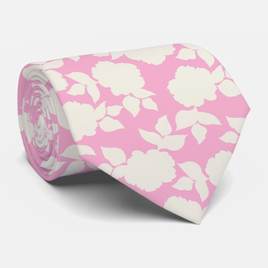 Chique roze & witte bloemmotief stropdas (Opgerold)