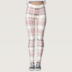 Chique roze witte crème ruit strepen leggings