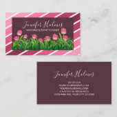 Chique roze witte diagonale strepen tulp visitekaartje (Voorkant / Achterkant)