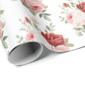 Chique Roze Witte Rode Rozen Bloemig Bruidsdiner Cadeaupapier (Rol Hoek)