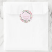 Chique roze witte rozen bloemendoop doopfeest ronde sticker (Tas)