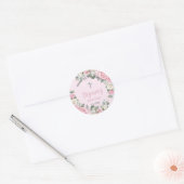 Chique roze witte rozen bloemendoop doopfeest ronde sticker (Envelop)