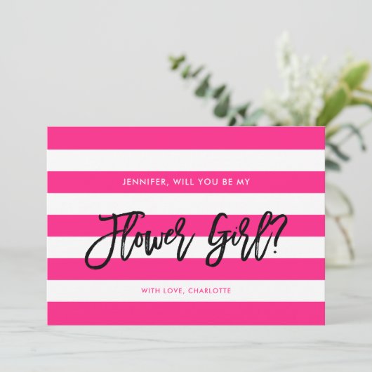 Chique roze witte strepen word je mijn Bloemenmeis Kaart (Staand voorkant)