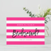 Chique roze witte strepen zal je mijn bruidsmeisje kaart (Staand voorkant)