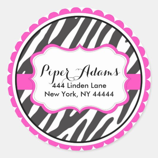 Chique roze zebra print Adresetiketten Ronde Sticker (Voorkant)