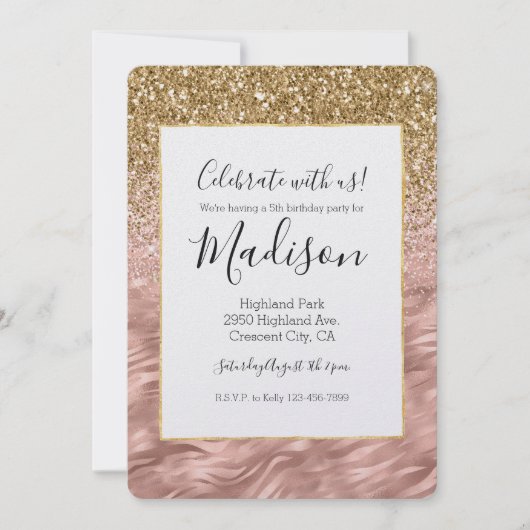 Chique roze zebra print Glitz Kaart (Voorkant)