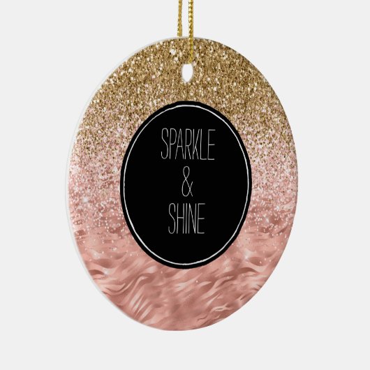 Chique roze zebra print Glitz Keramisch Ornament (Rechts)